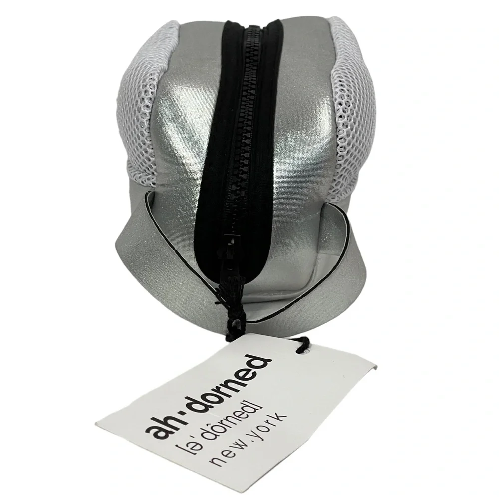Ah-Dorned Sport New York Travel Make Up Bag Metallic Silver Zip Close Vacation